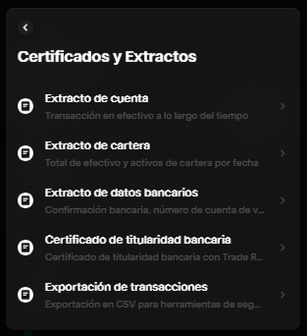 Trade Republic — Selecciona Exportación de transacciones para preparar el CSV.