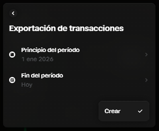 Trade Republic — Define las fechas de inicio y fin y pulsa Crear.